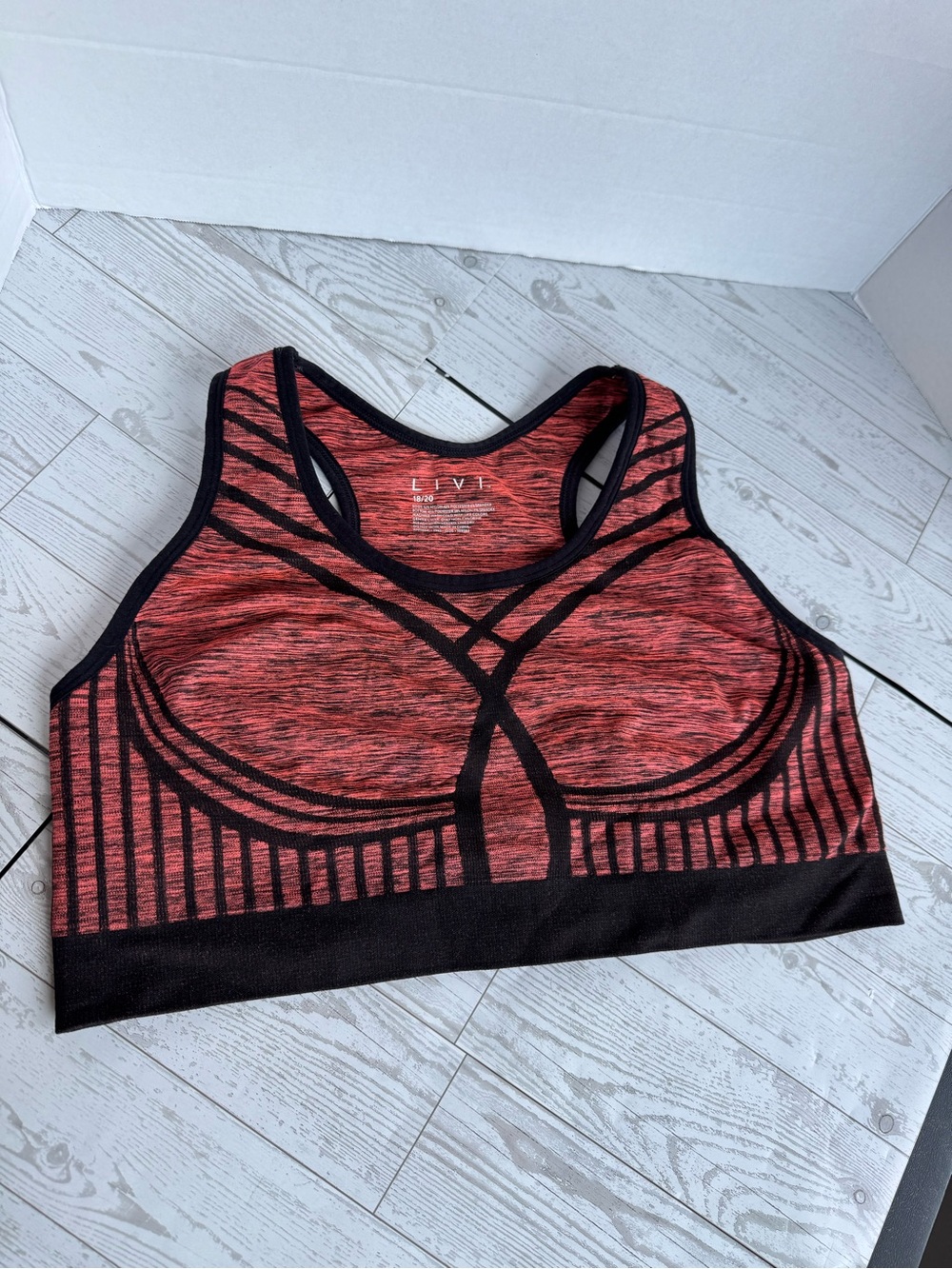 Livi Active Red and Black Patterned Racerback Sports Bra